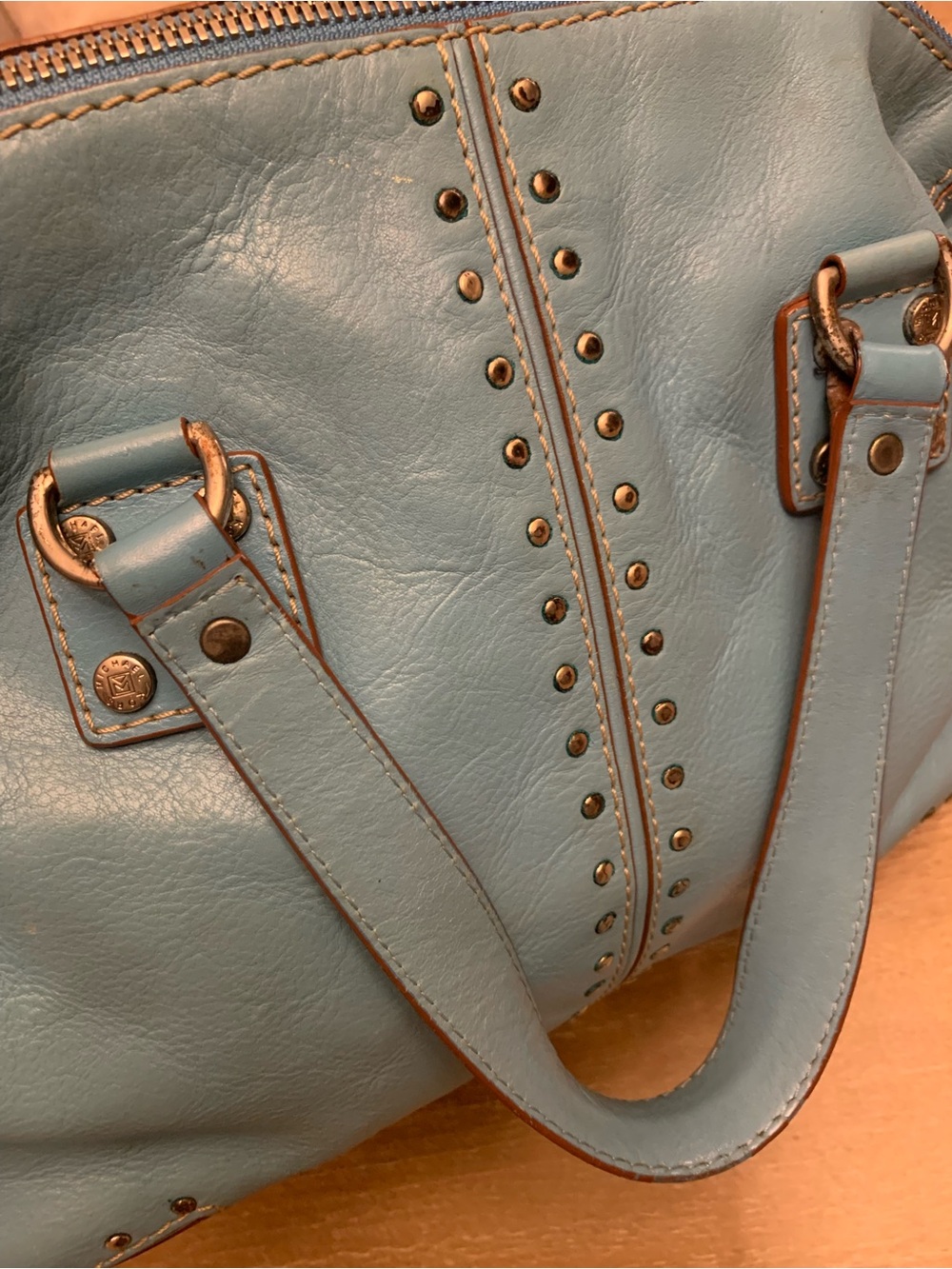 Michael Kors Sky Blue Studded Leather Shoulder Bag - Picture 8 of 16